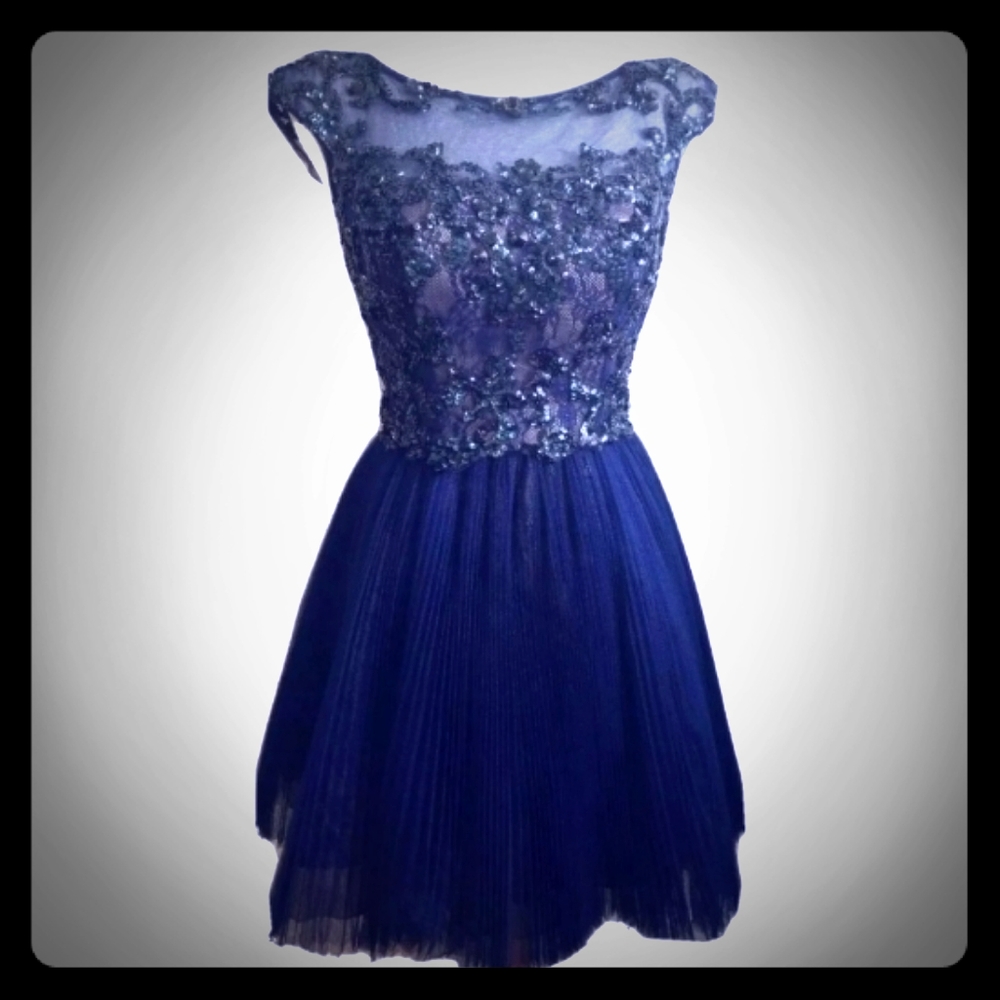 Sherri Hill Short Dress Sz 2 Navy Blue Sequin Bead